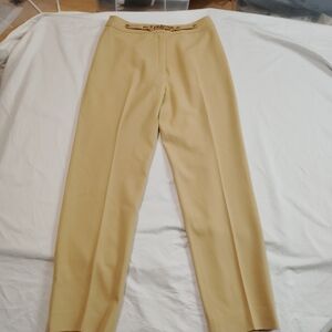 Celine Wool Tan Women's Trousers with Gold Chain Detail
